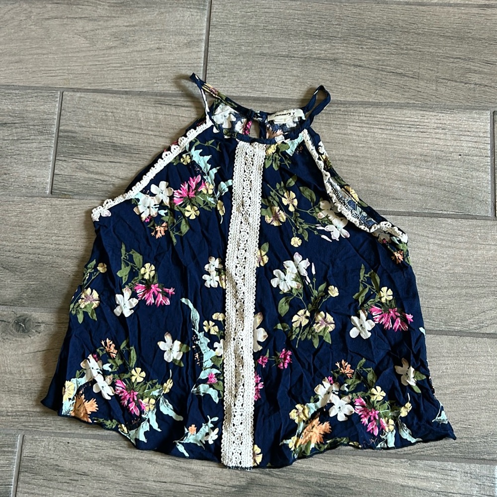 January 7 floral and crochet trim tank top